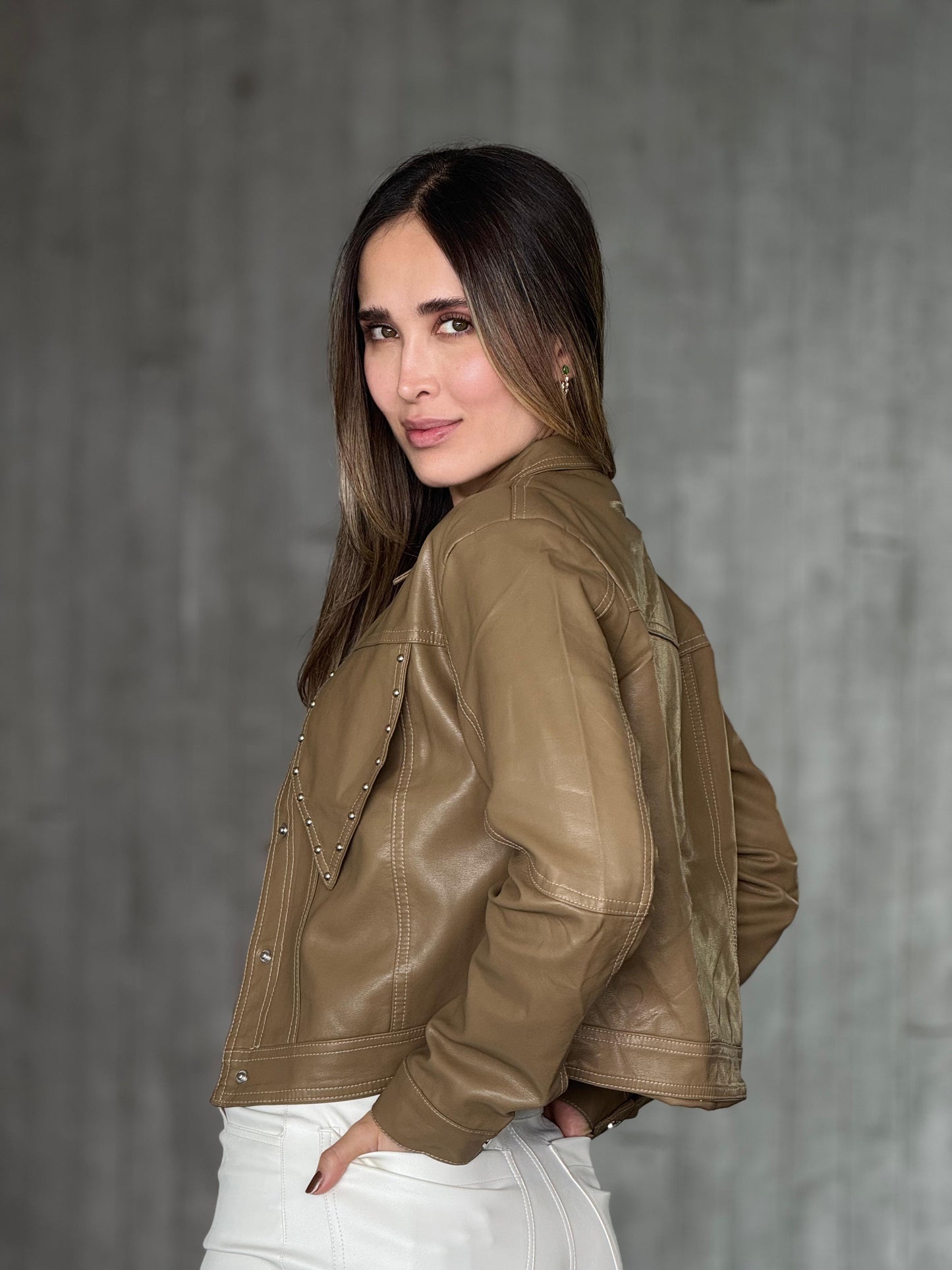 Chaqueta Efecto Cuero Tache Verde