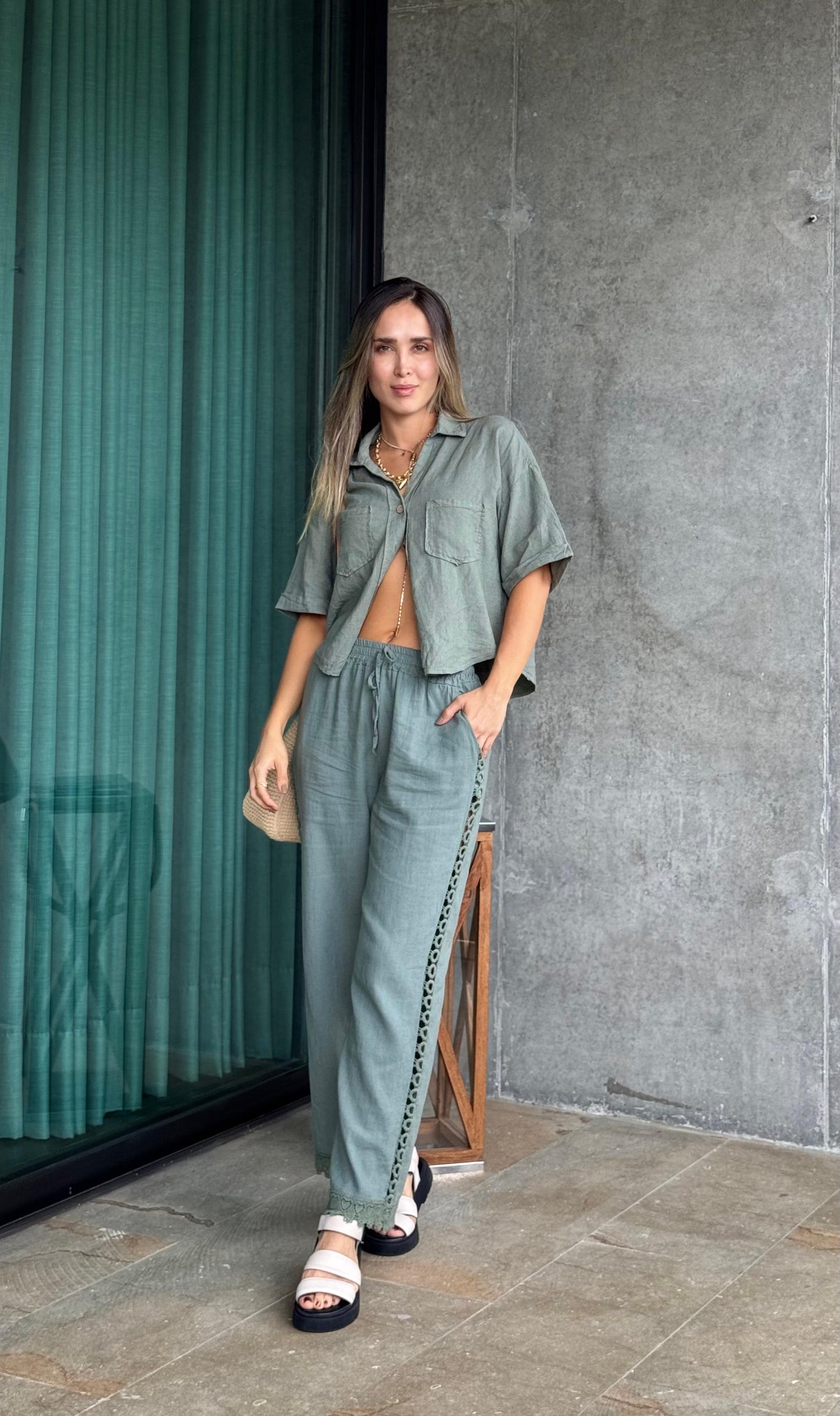 Camisa Lino Bolsillos