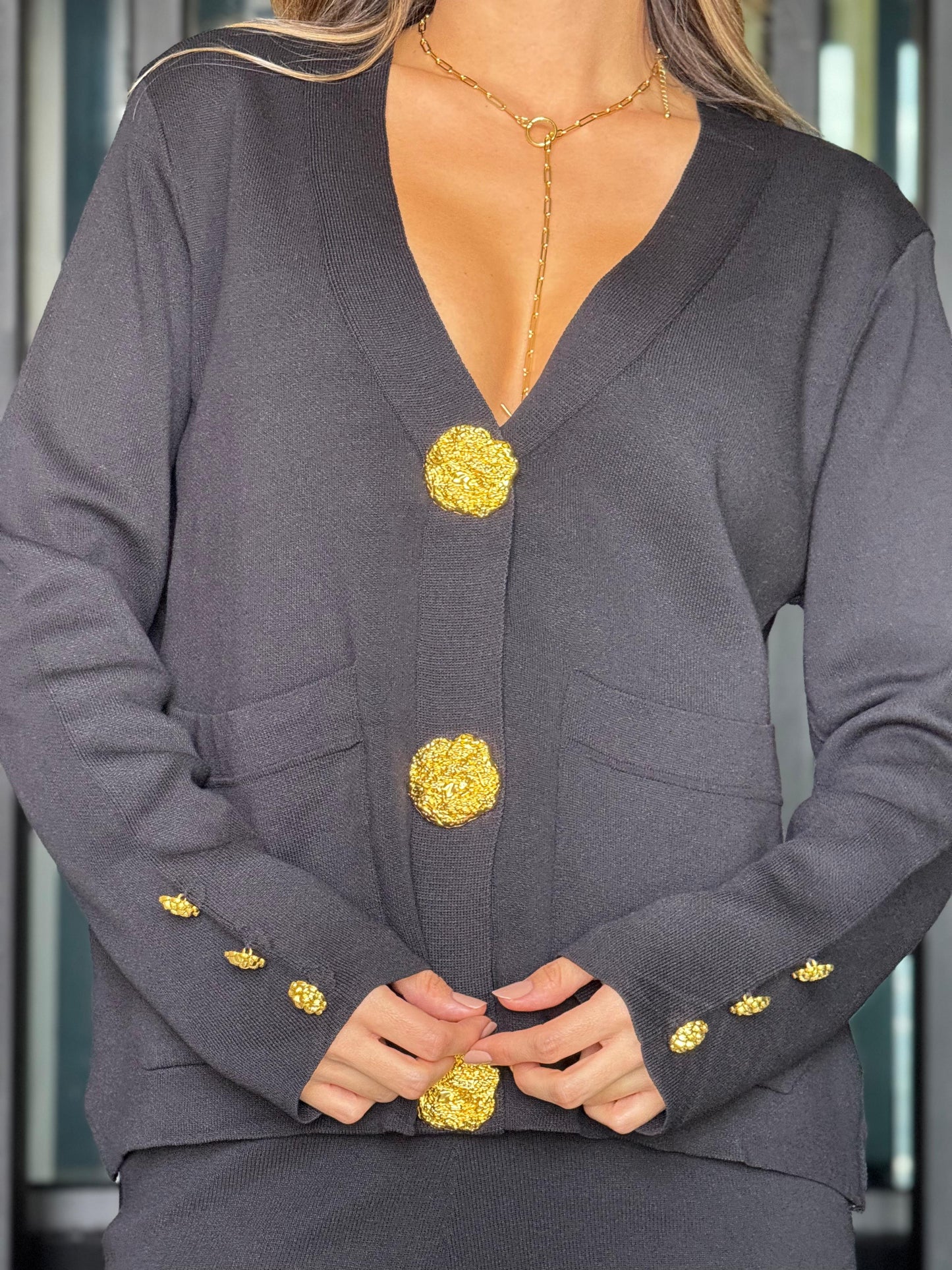 Set Hilo Botones Dorado Negro