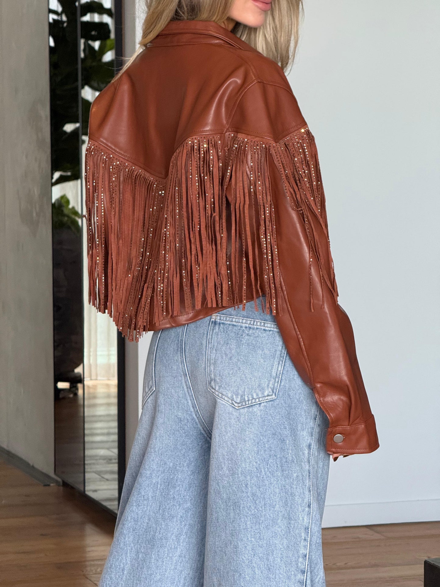 Chaqueta Efecto Cuero Café