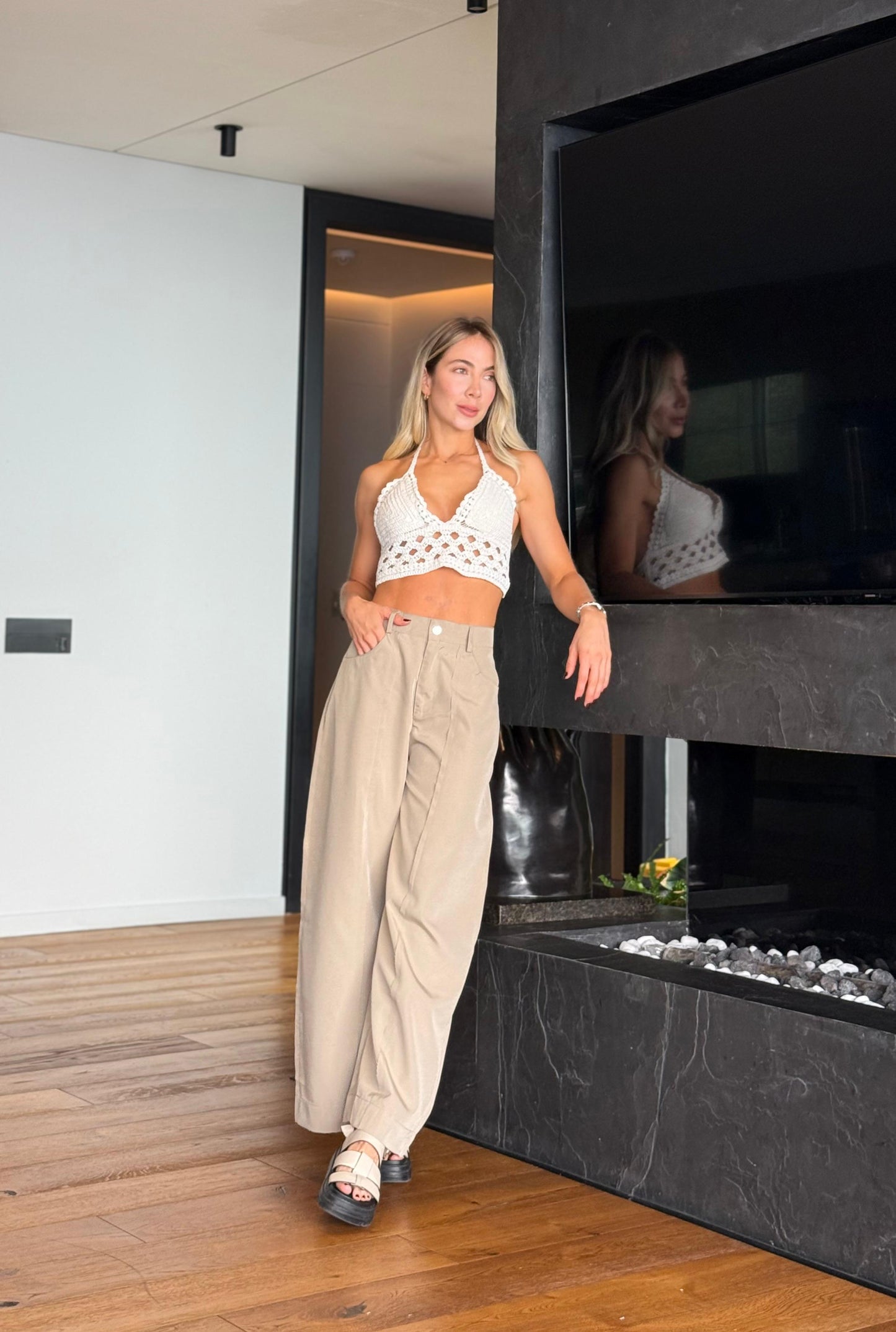 Pantalón Palazzo Satén Gris
