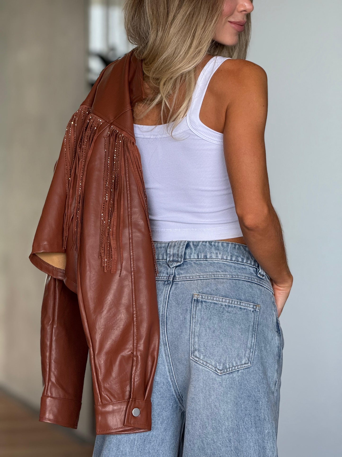Chaqueta Efecto Cuero Café