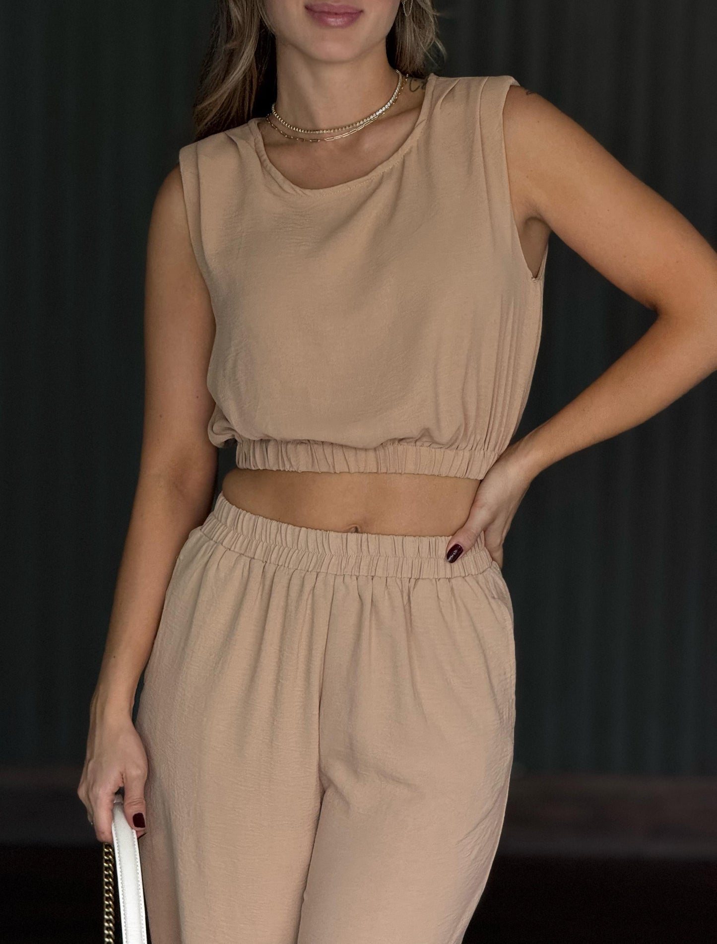Set Blusa Hombrera Beige