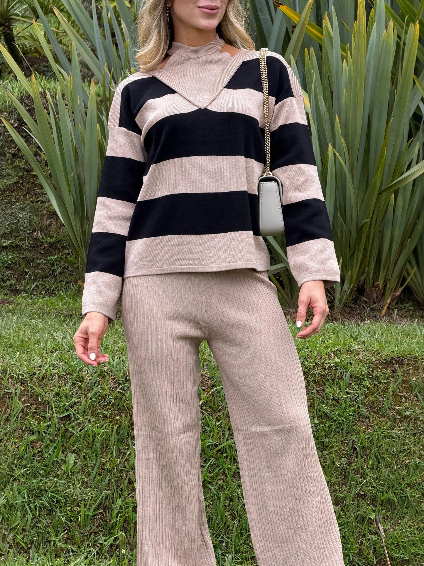 Set Hilo Buzo Rayas Beige
