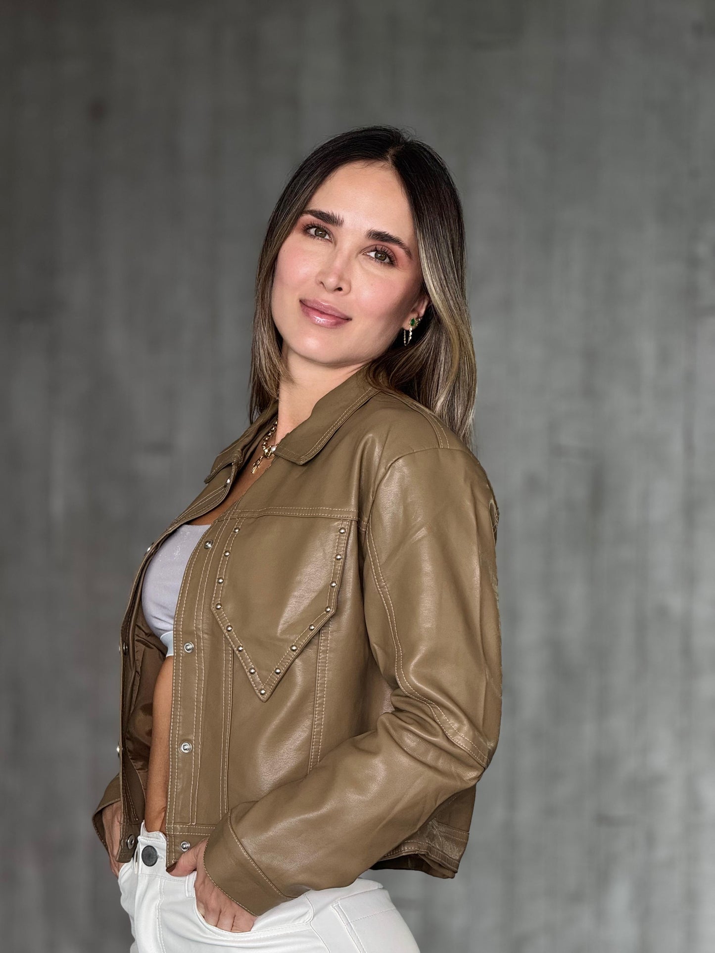 Chaqueta Efecto Cuero Tache Verde