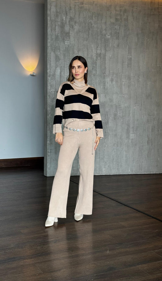 Set Hilo Buzo Rayas Beige