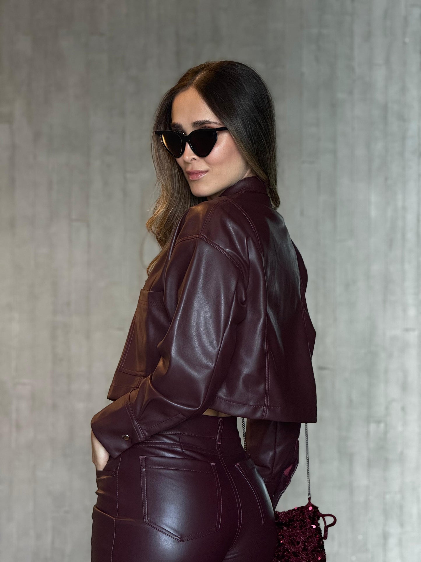 Set Efecto Cuero Burgundy