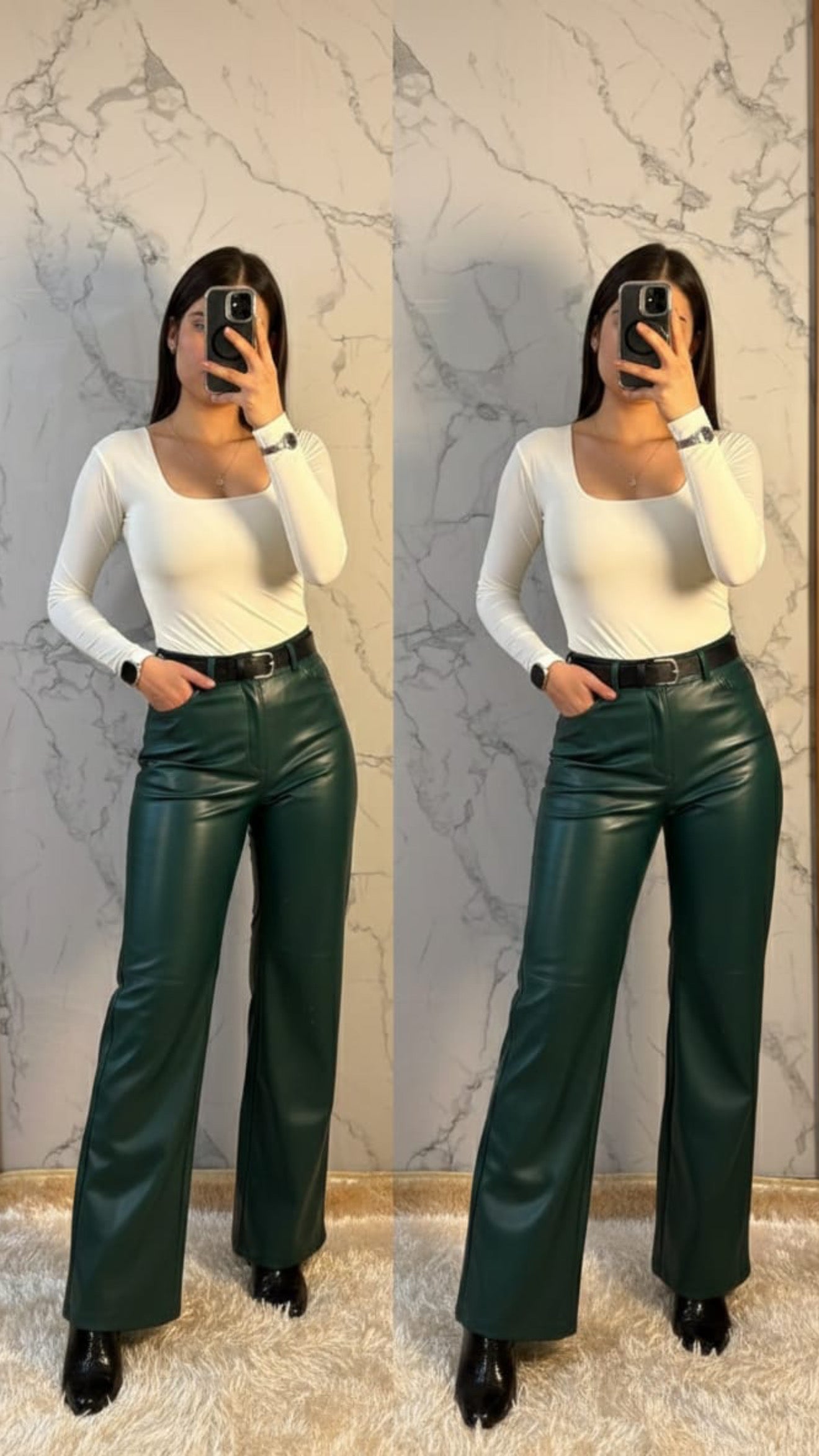 Pantalón Efecto Cuero Verde