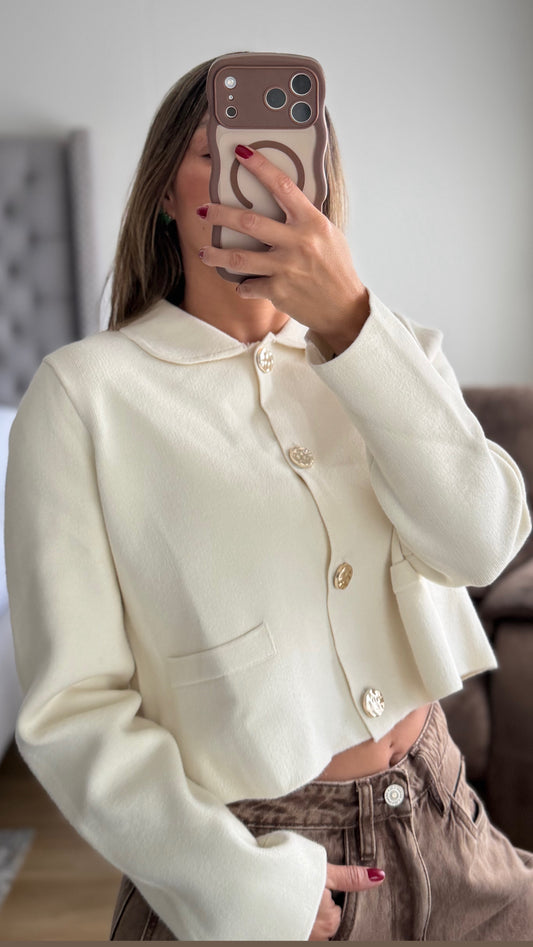 Buzo Hilo Cuello Bolsillo Marfil