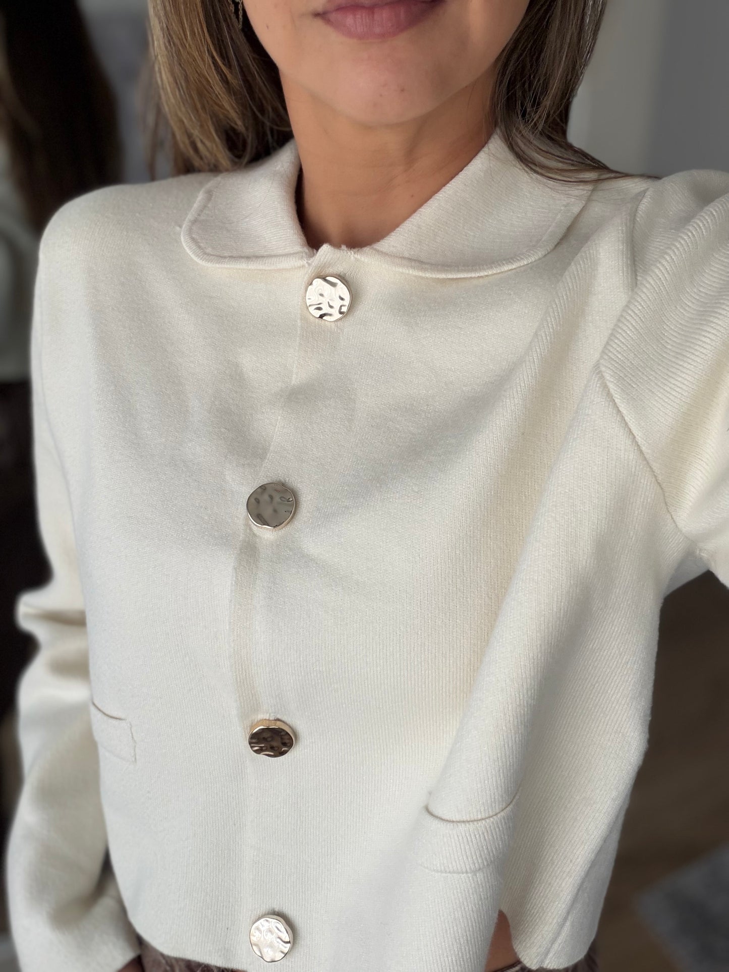 Buzo Hilo Cuello Bolsillo Marfil