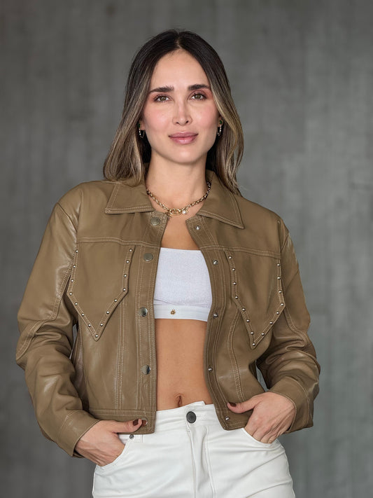 Chaqueta Efecto Cuero Tache Verde